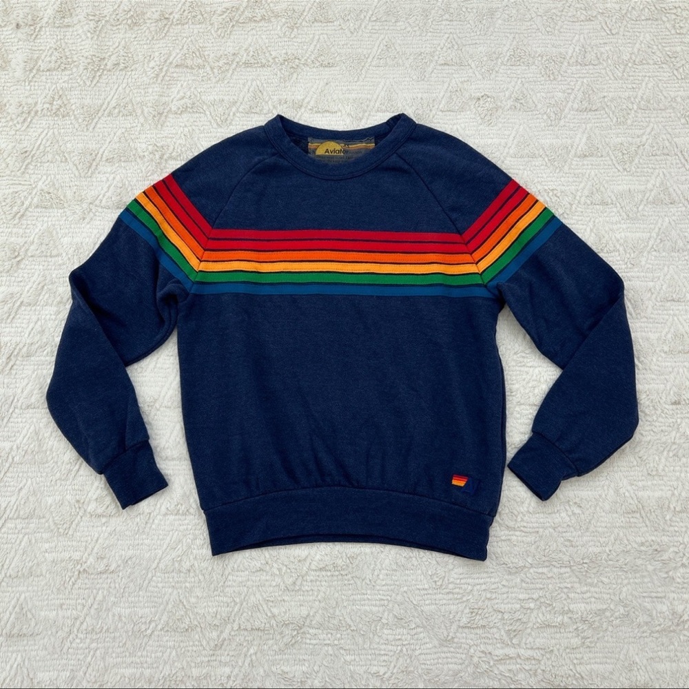 Aviator nation navy retro rainbow striped pullover sweatshirt